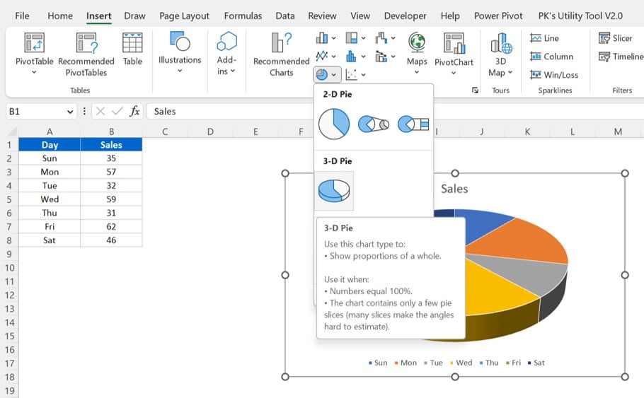 insert a 3D Pie Chart