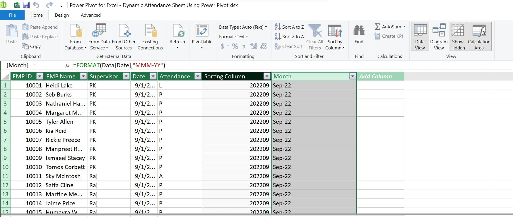 Adding a Month calculated Column in Power Pivot