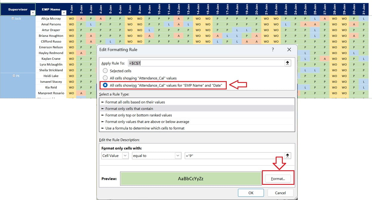 Adding conditional formatting