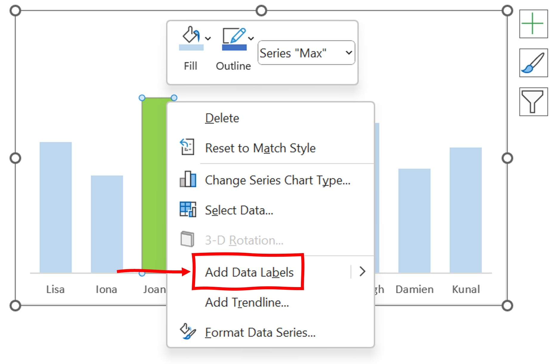 Add Data Labels for Toper Student