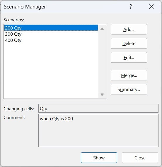Scenario Manager with multiple scenarios