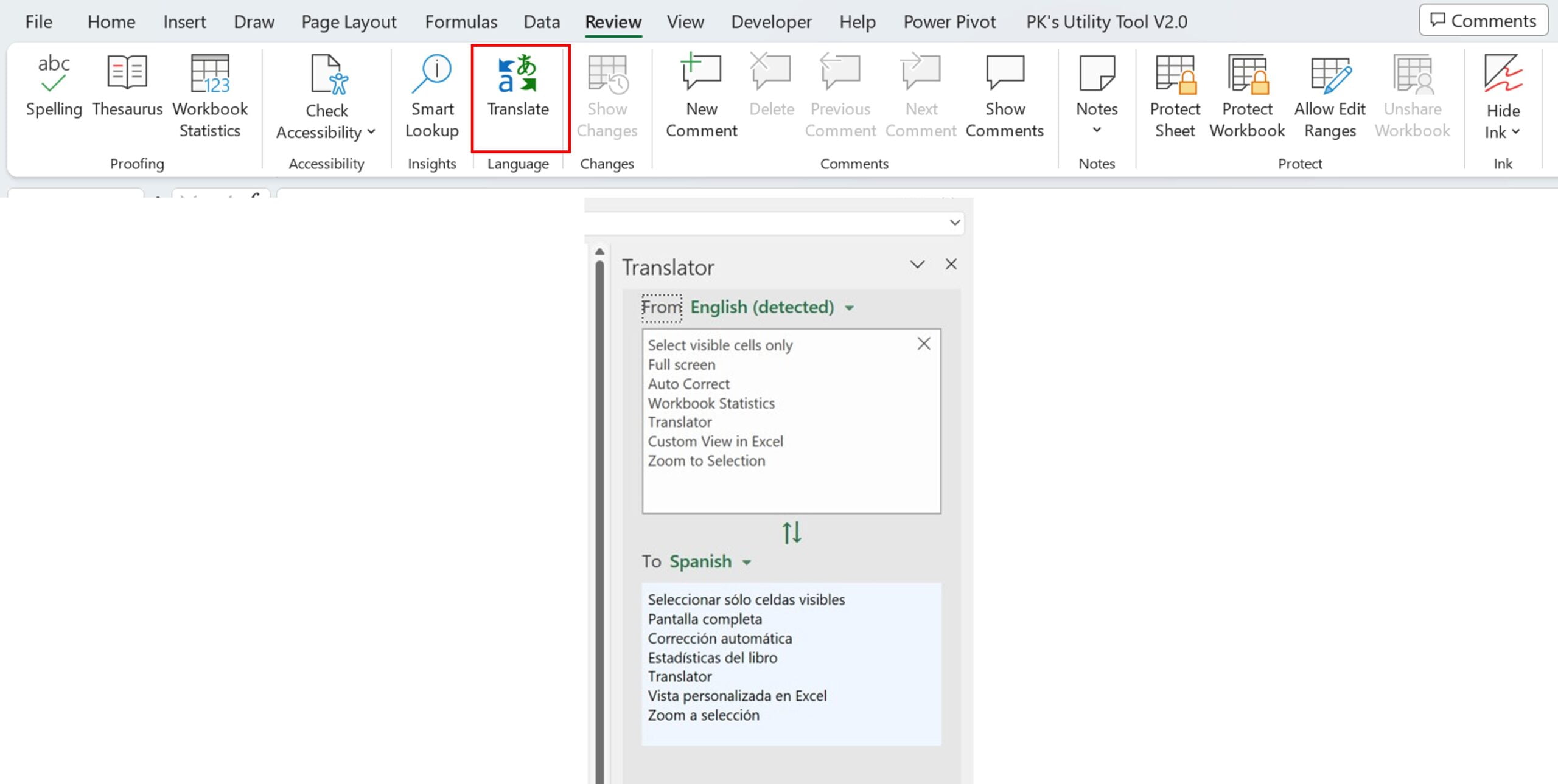 Translator in Excel