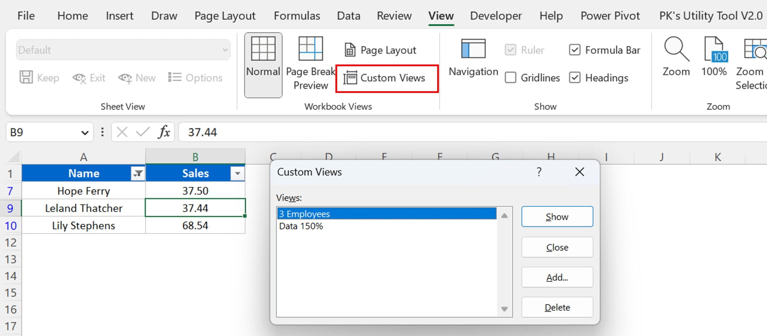 Custom View in Excel