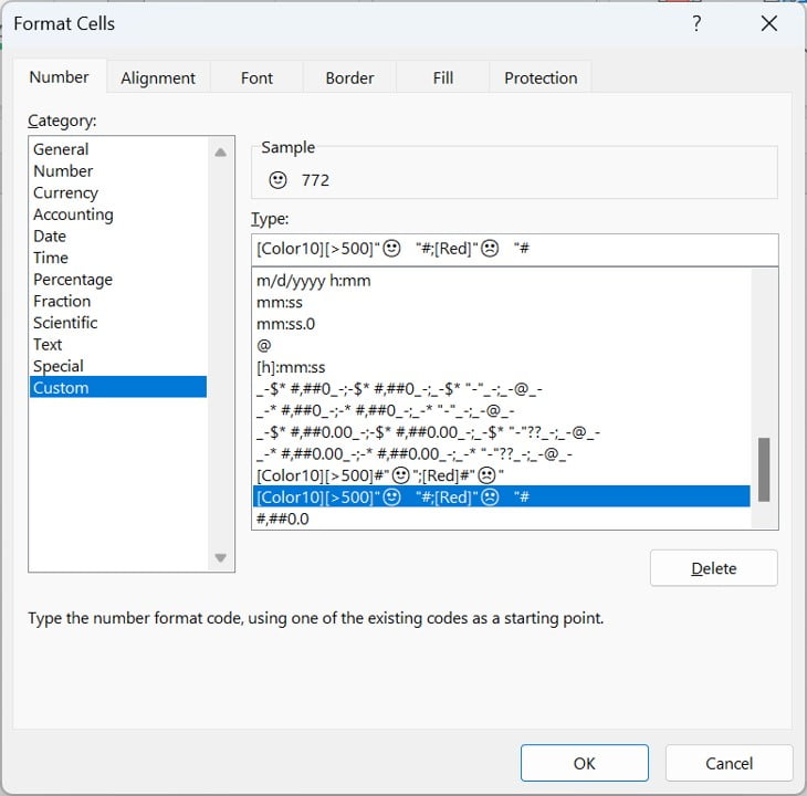 Format Cells window in Excel