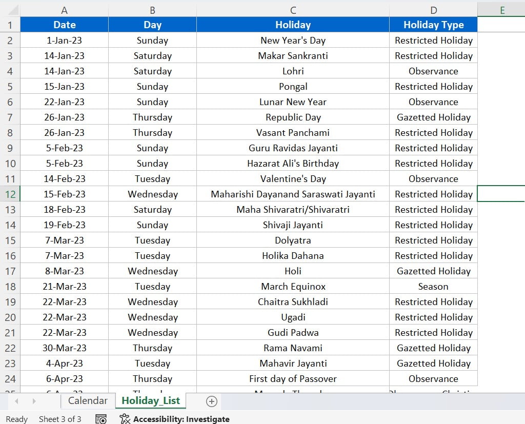 Holiday_List Worksheet