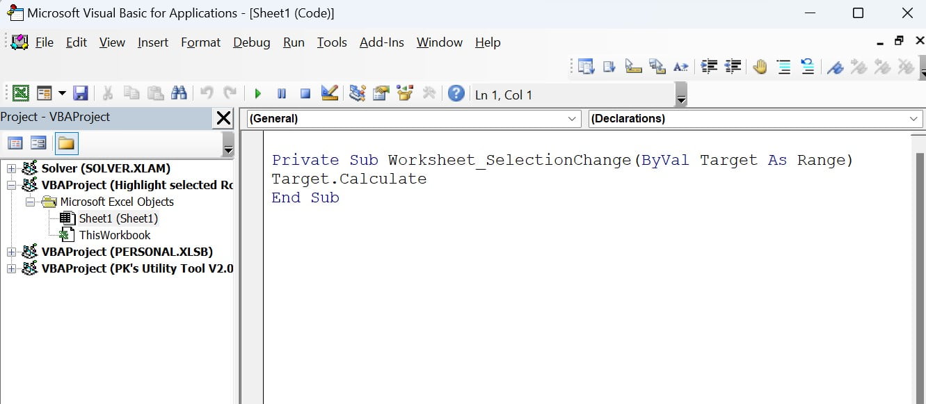 Add VBA code to your worksheet