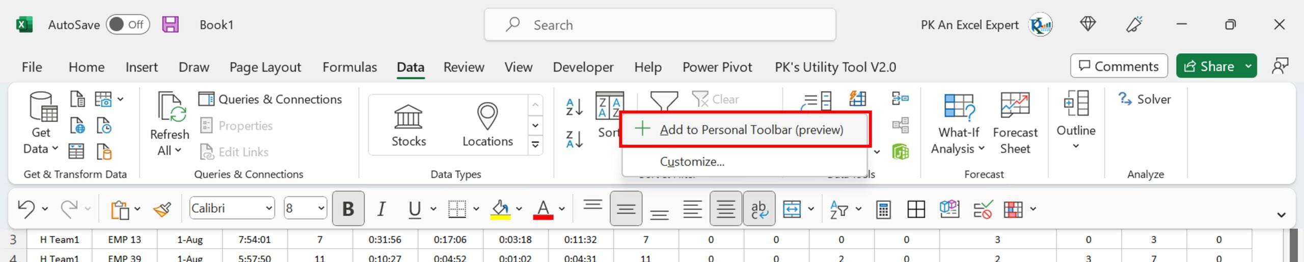 Add to Personal Toolbar (preview)