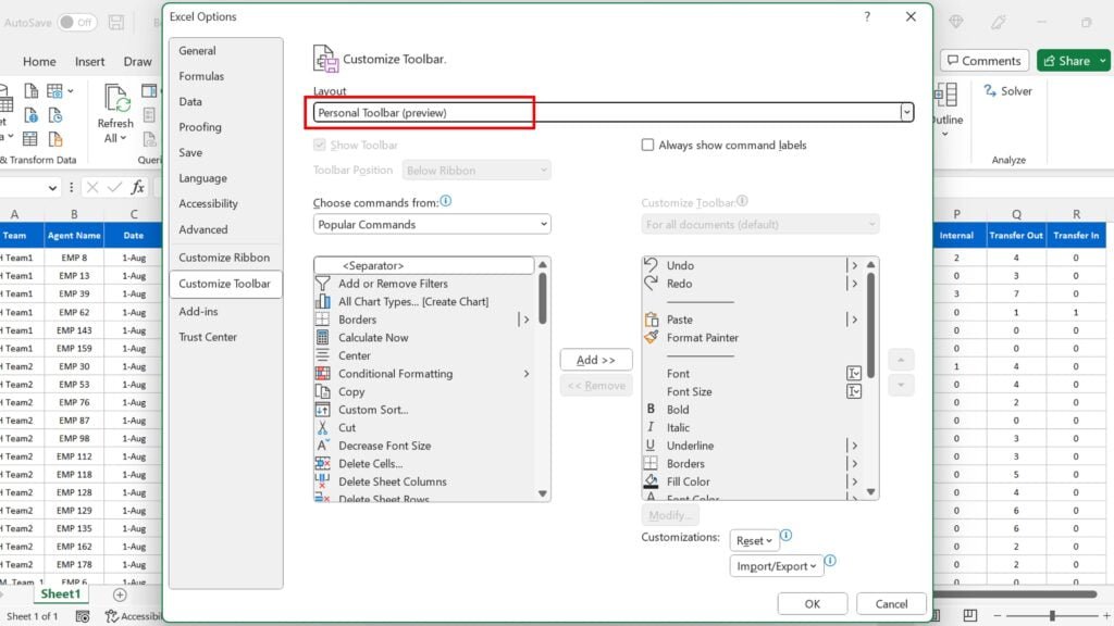 Personal Tool Bar (PTB) in Excel Ribbon Display Options PK An Excel