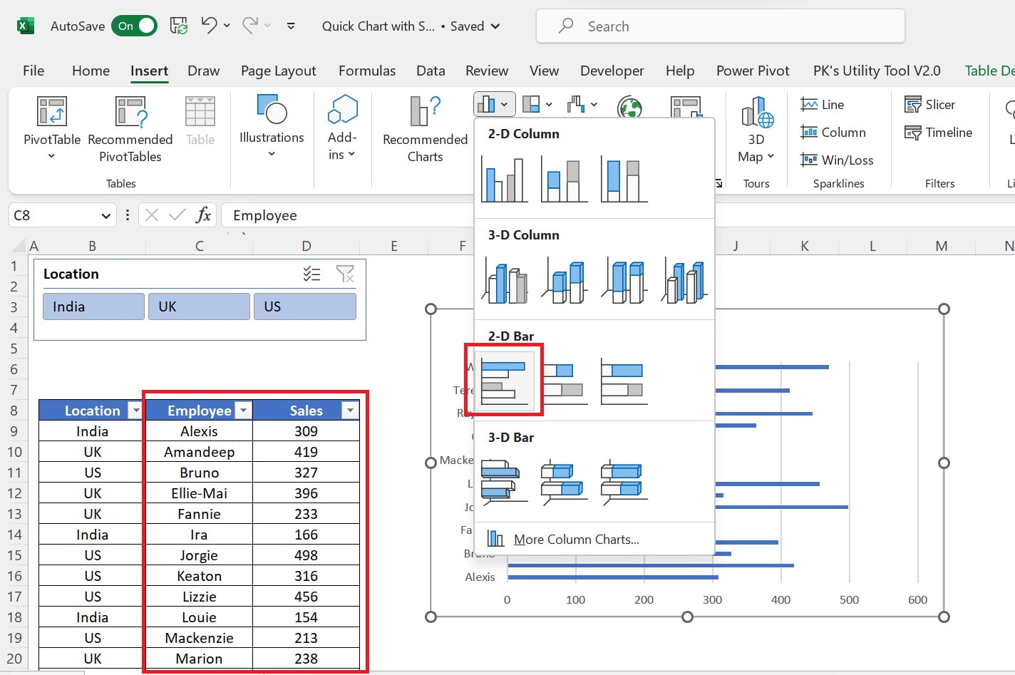 2D Bar Chart option