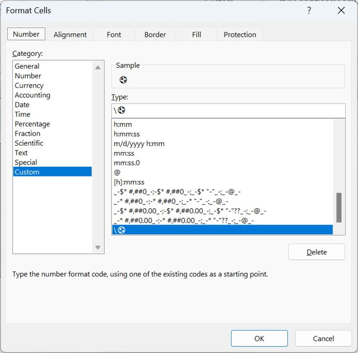 Format Cells window