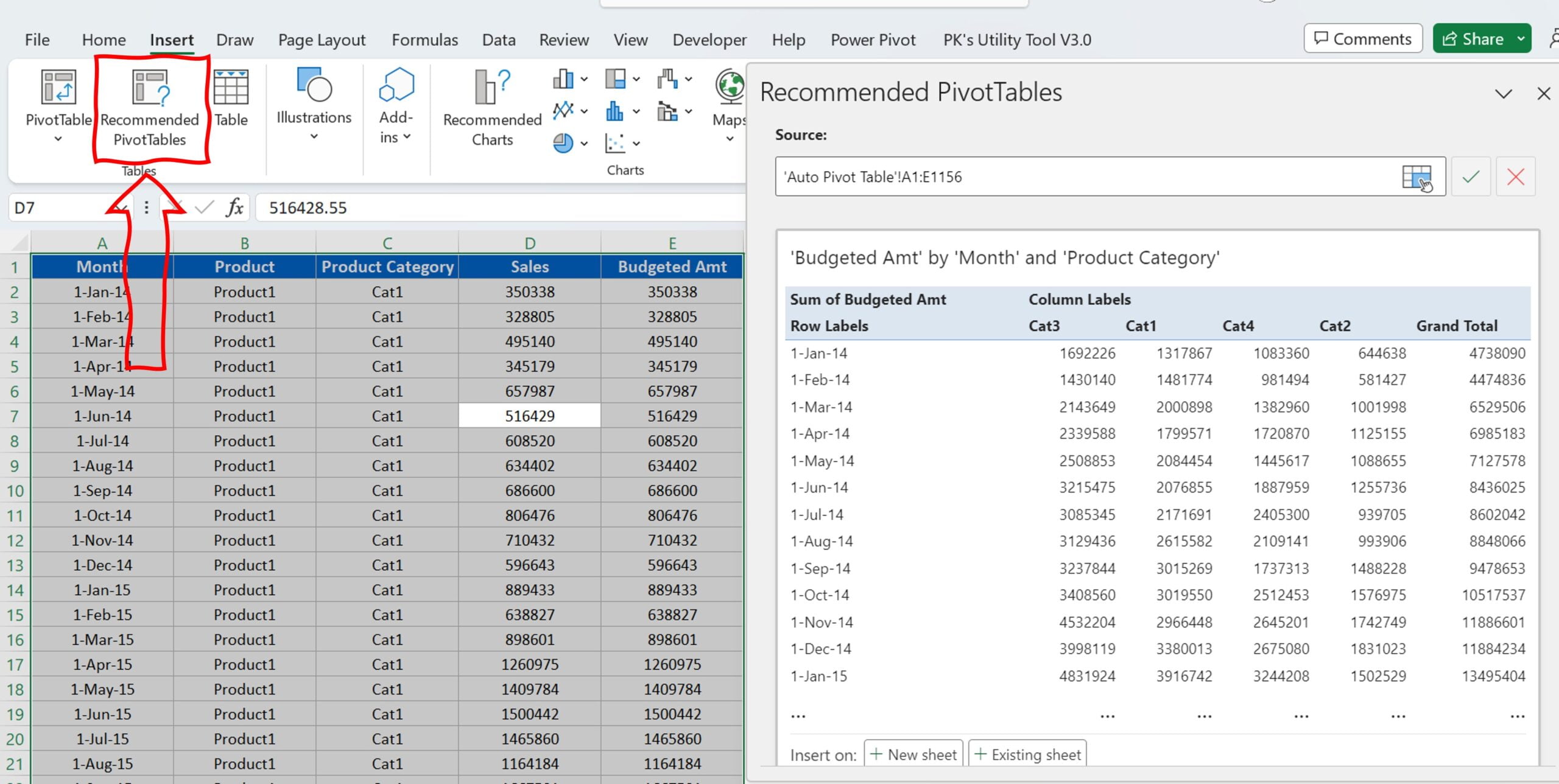 Recommended PivotTables