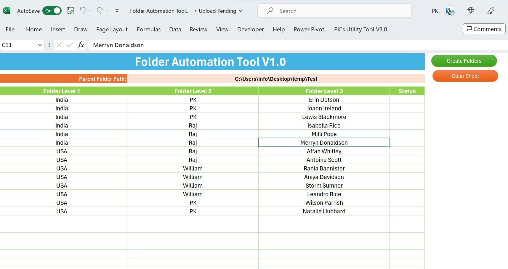 Create Folder Worksheet