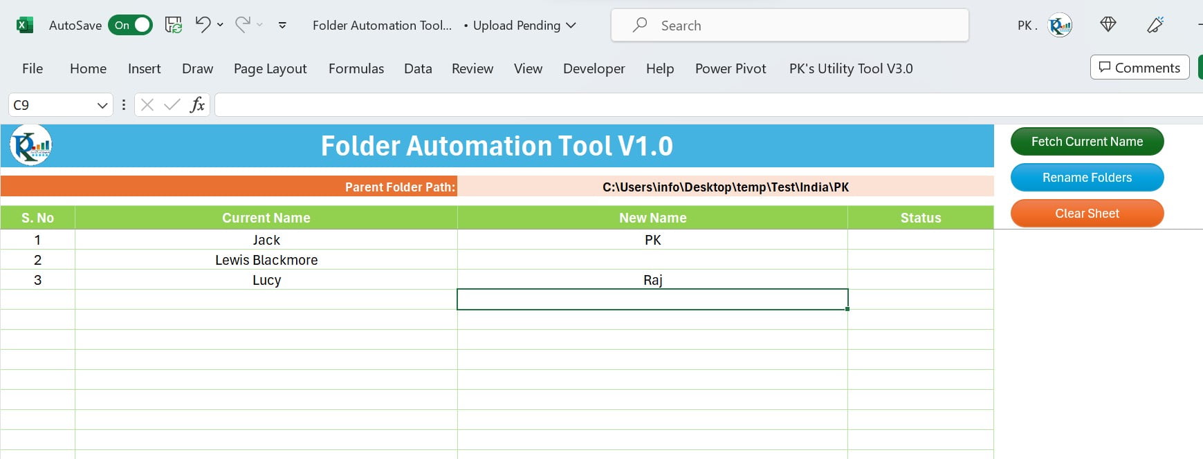 Rename Folder Worksheet