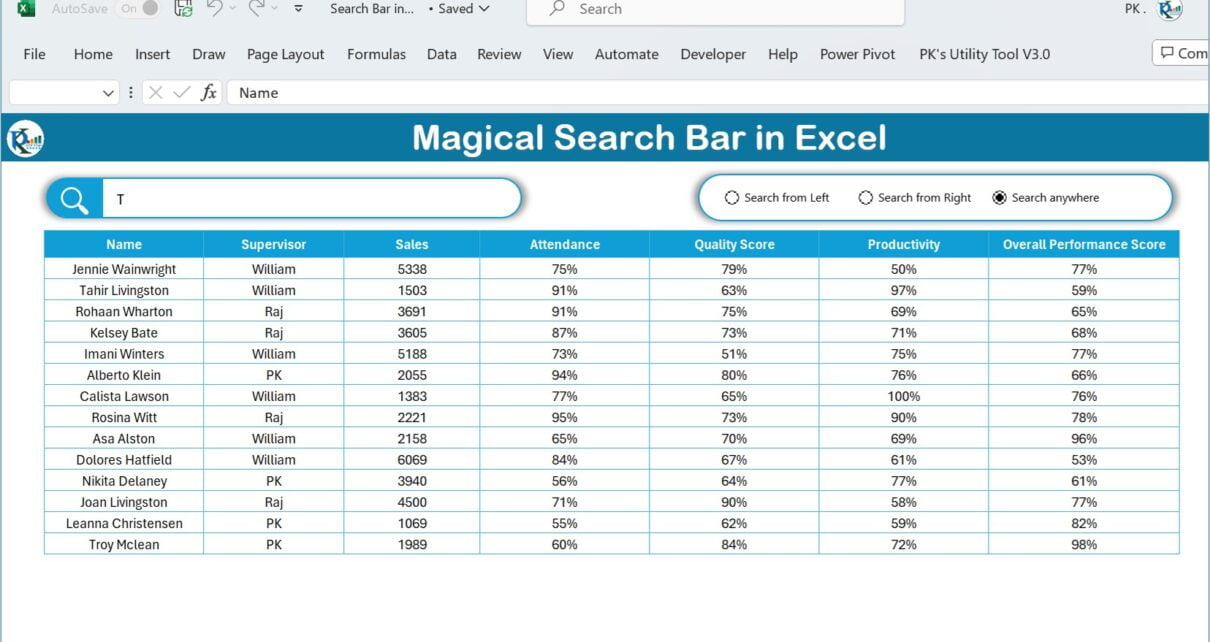 Magic Search Bar in Excel