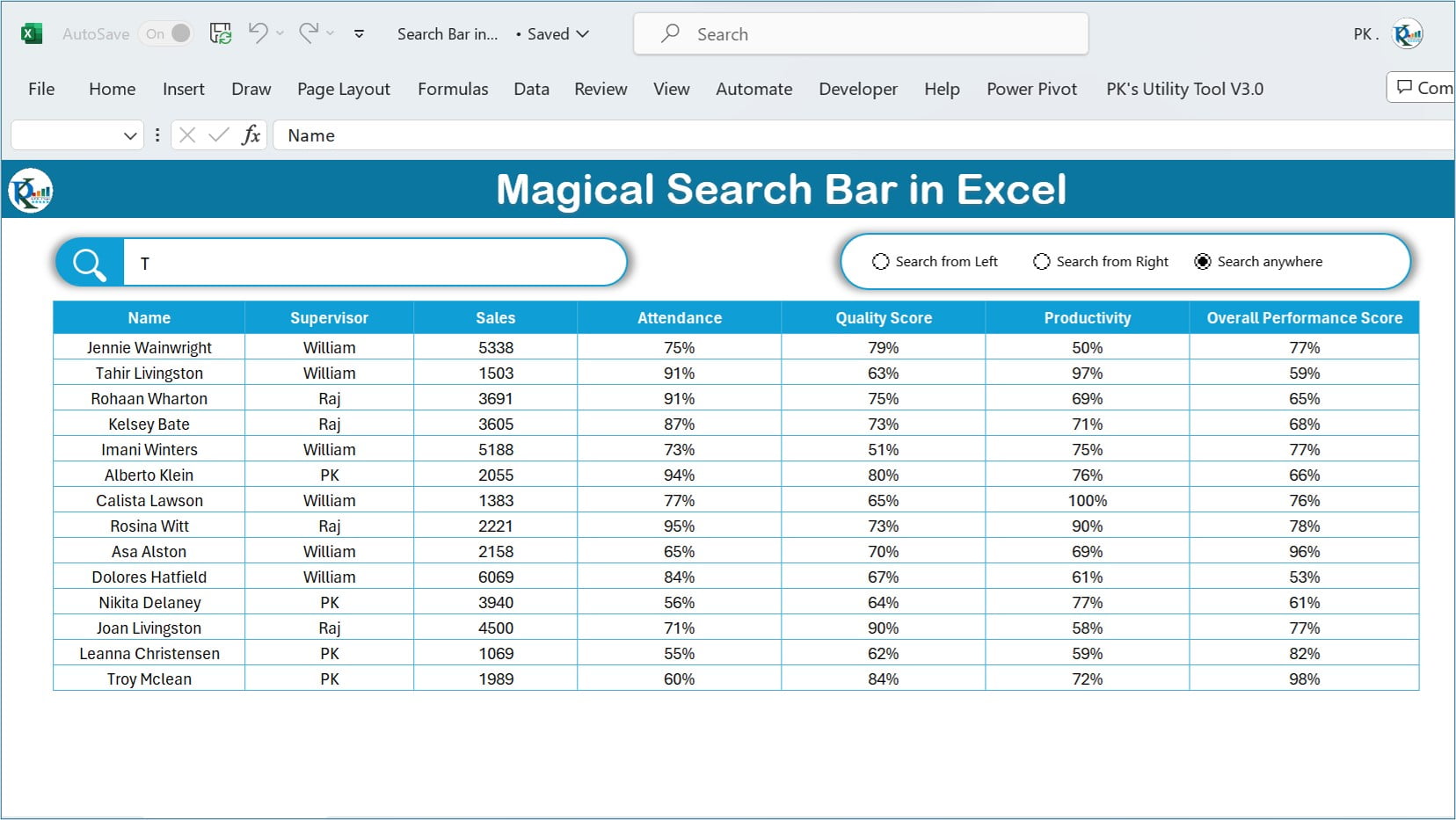 Magic Search Bar in Excel