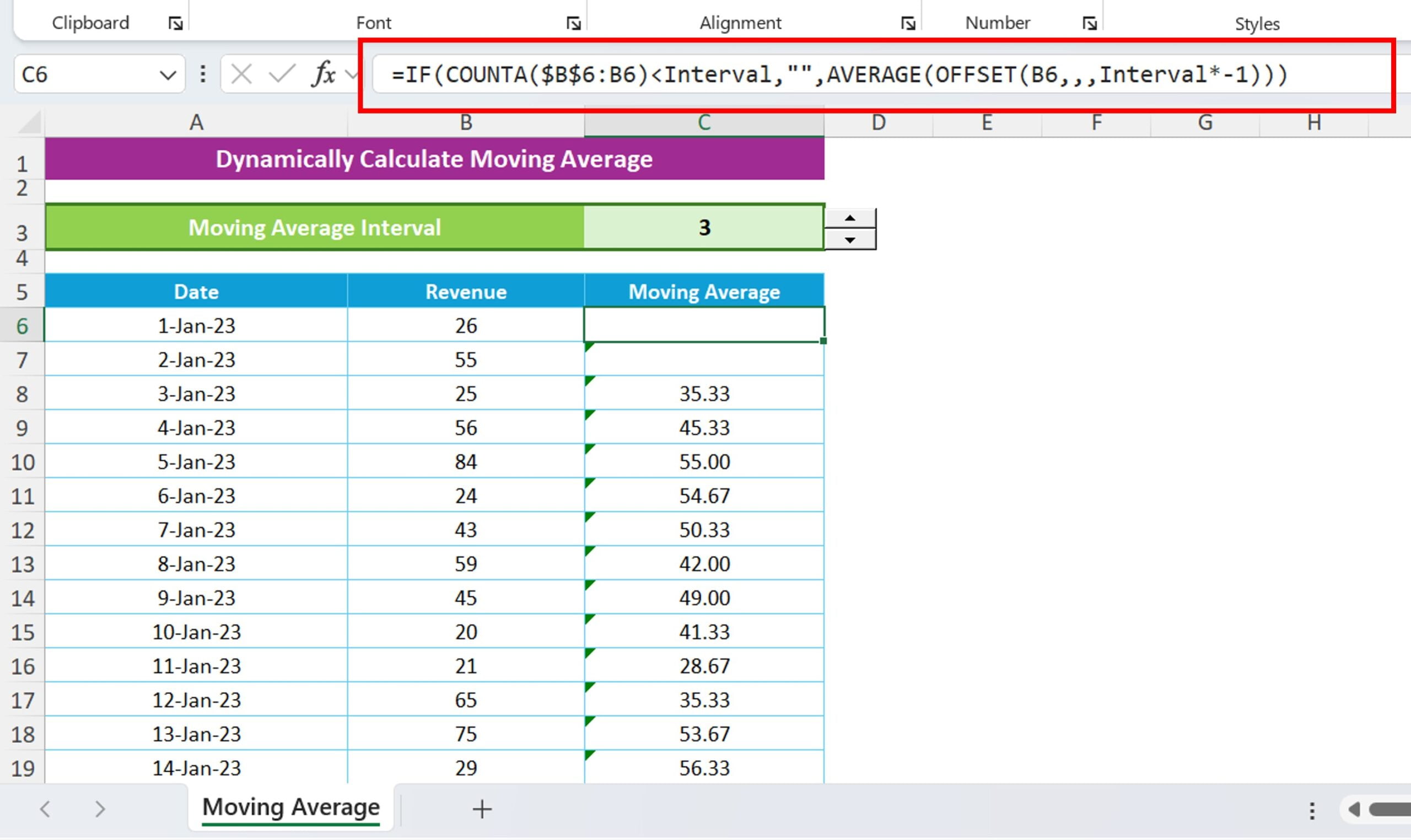 Dynamic Moving Averages in Excel