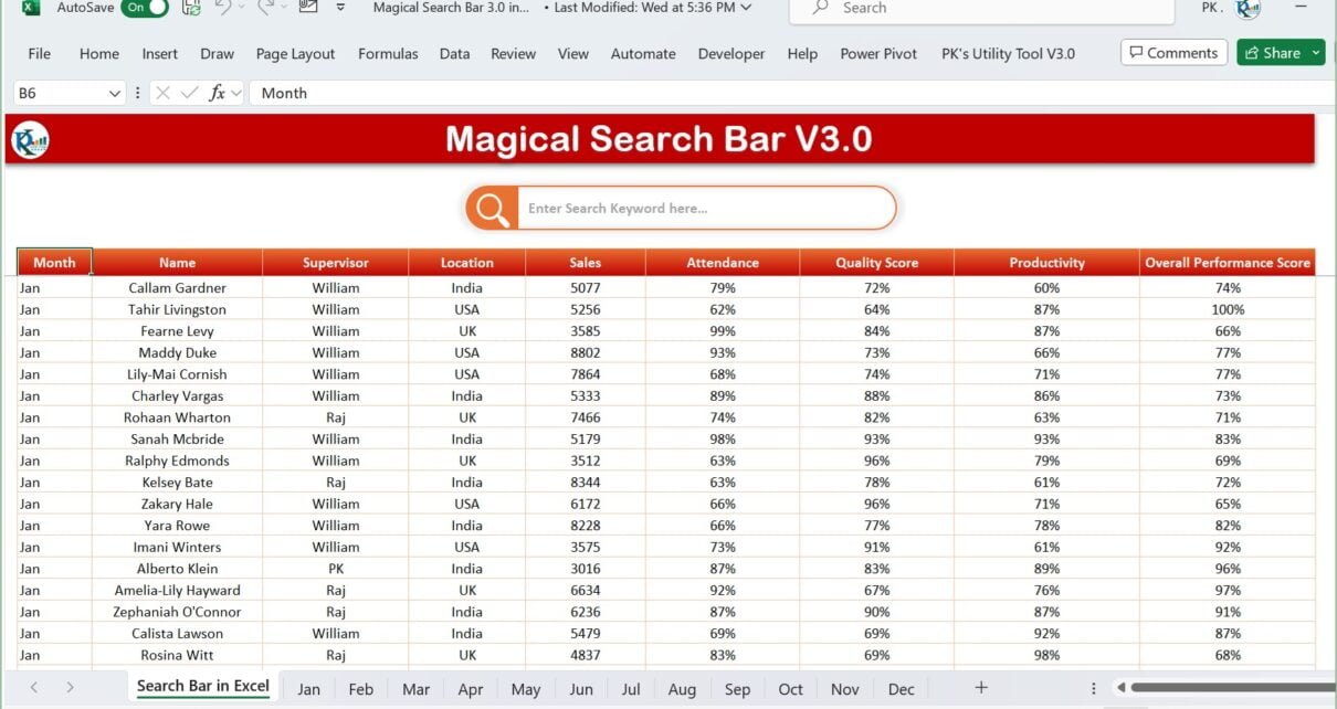 Magic Search Bar 3.0 in Excel