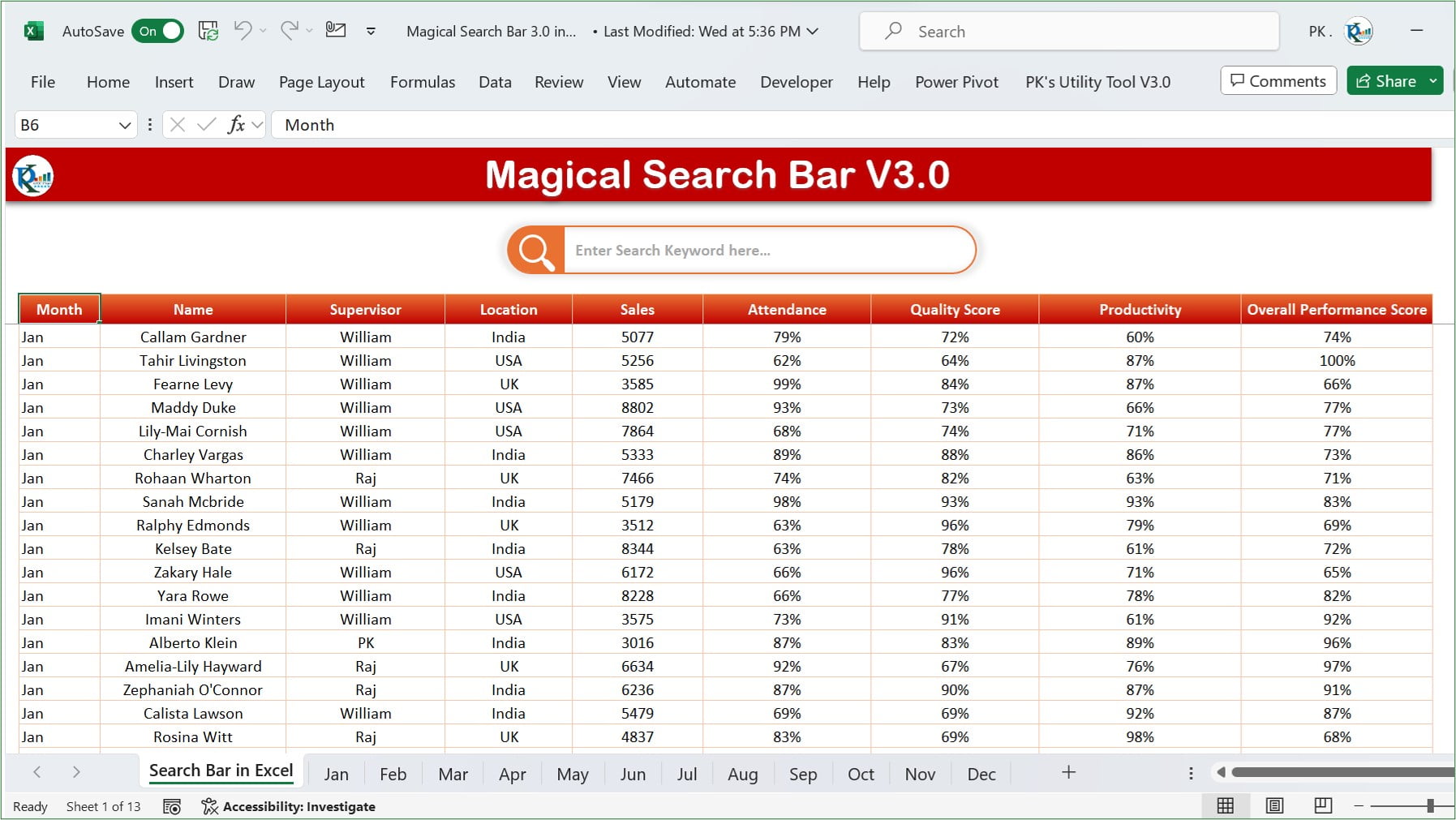 Magic Search Bar 3.0 in Excel
