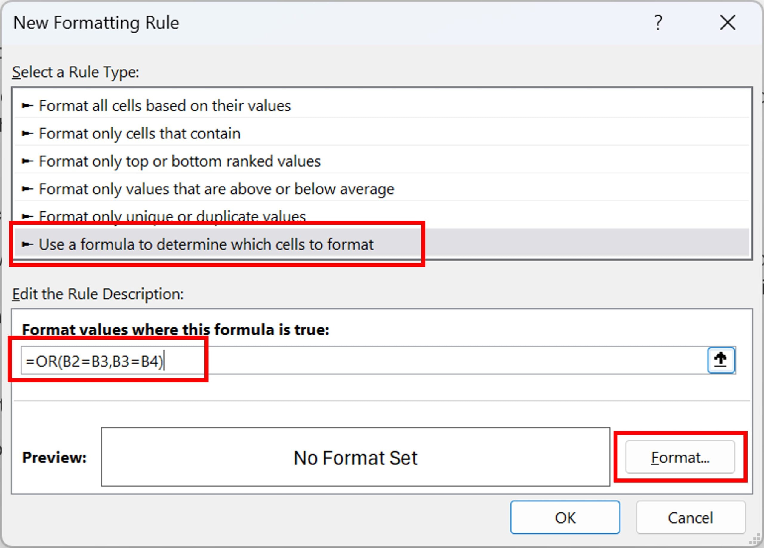 New Formatting Rule window