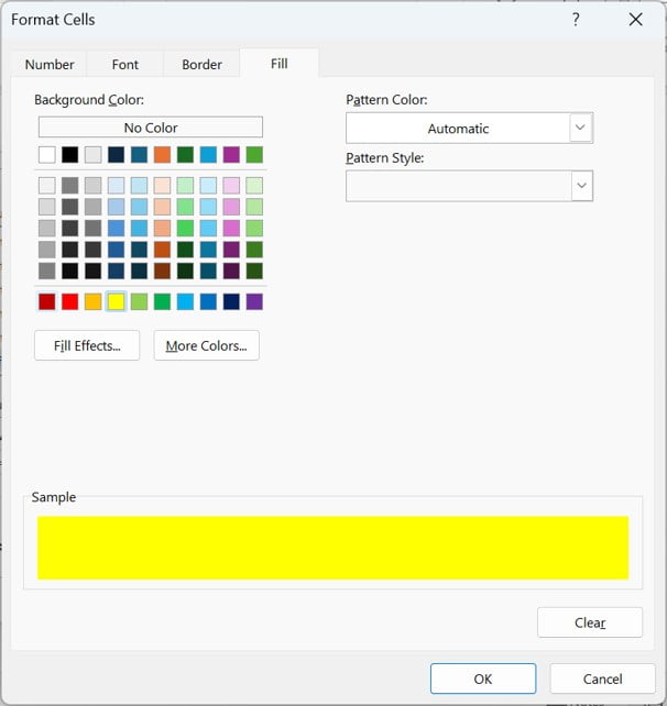 Format Cells window