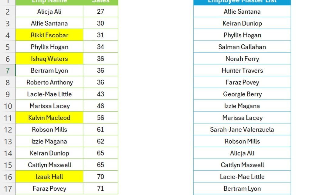 Match List using Conditional Formatting