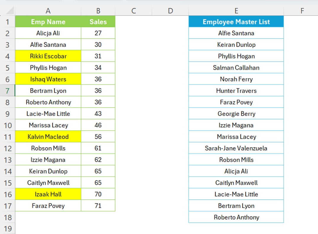 Match List using Conditional Formatting