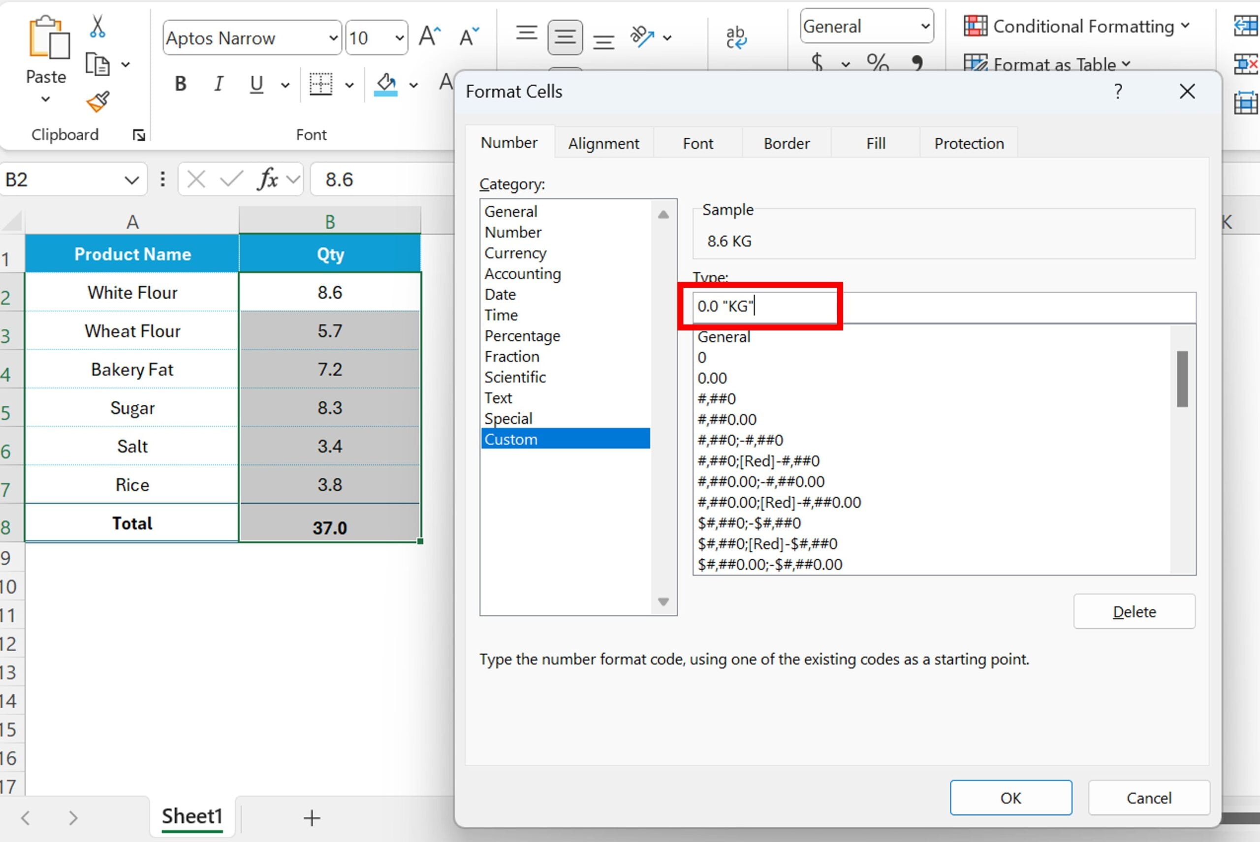 Format Cells window