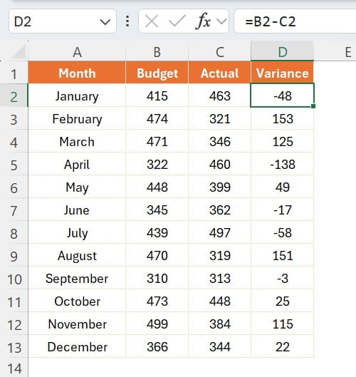 Variance Column