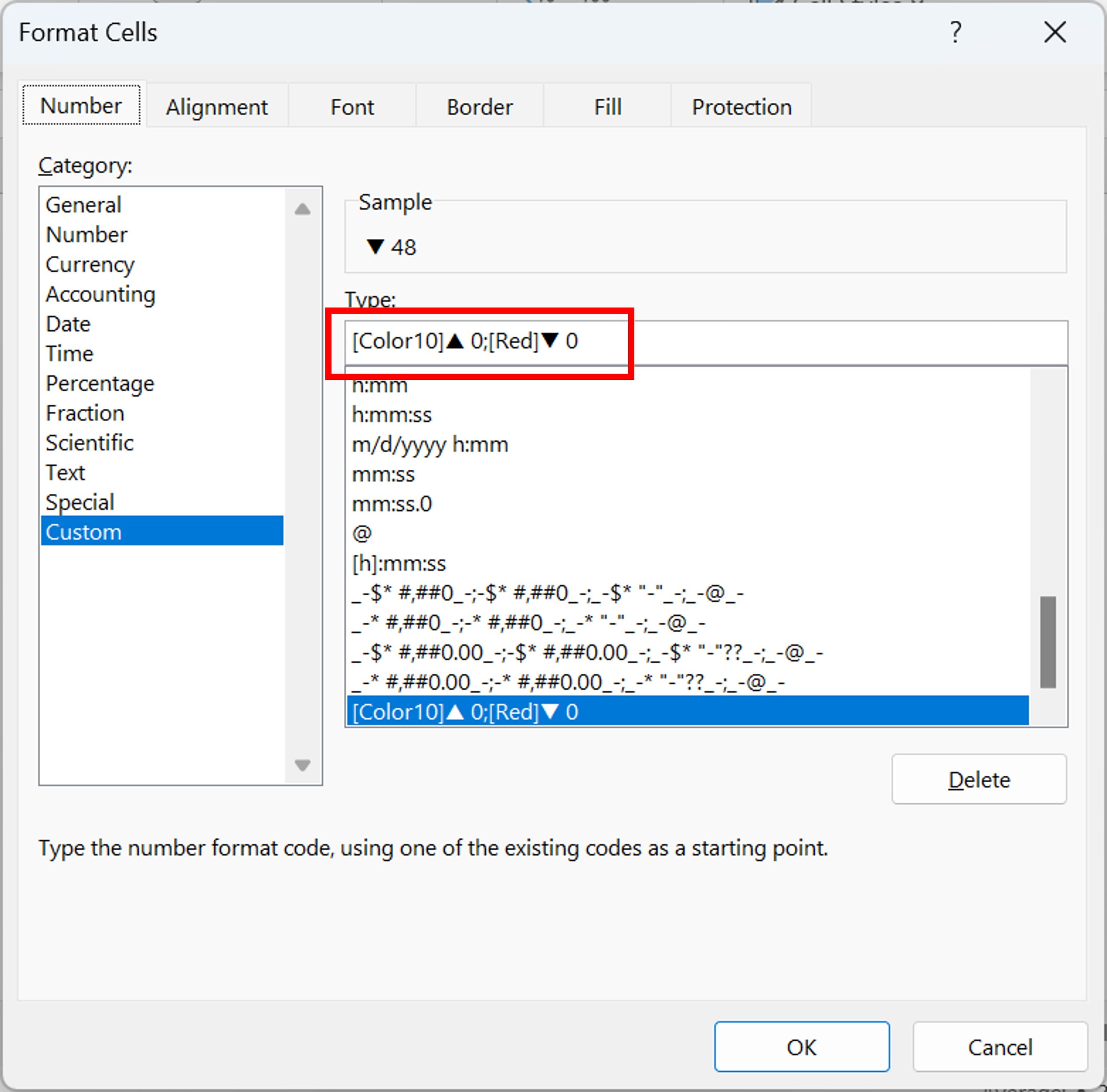 Format Cells window