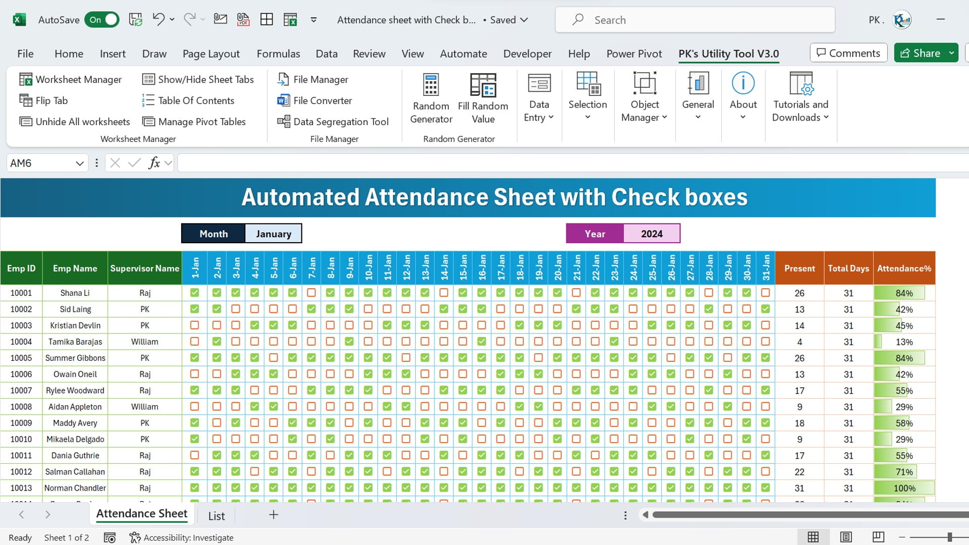 Attendance Sheet in Excel