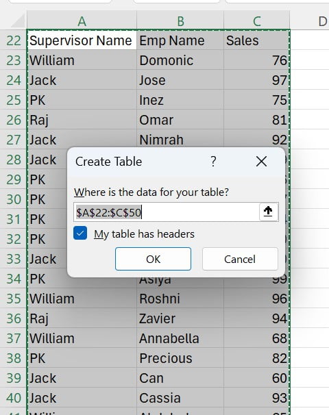 Convert Range to Table