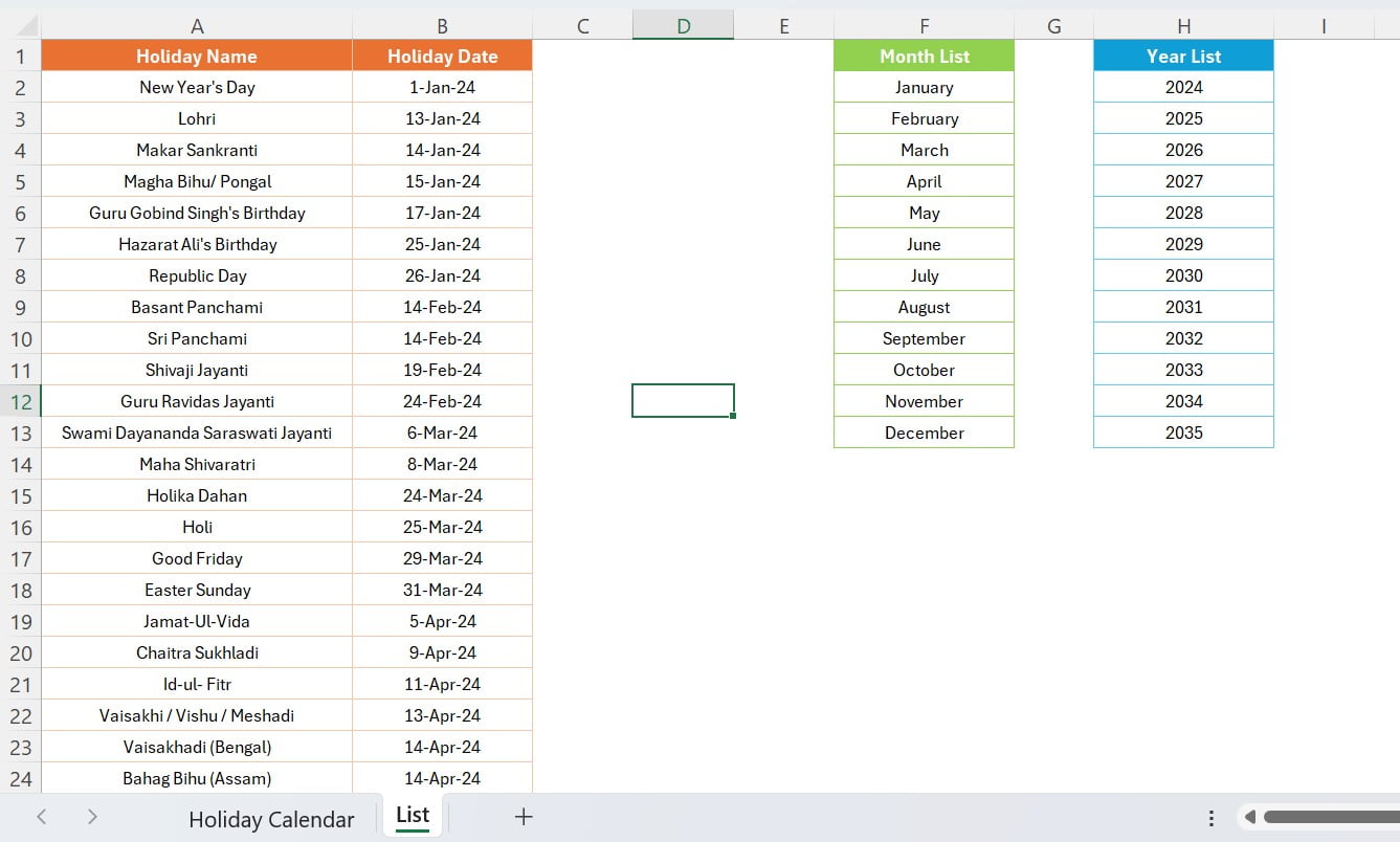 List worksheet