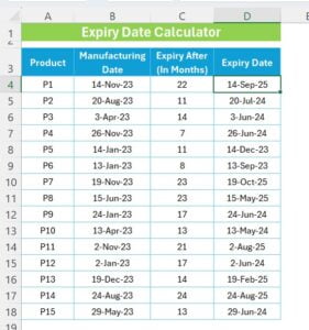 Expiry Date Calculator in Excel