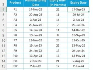 Expiry Date Calculator in Excel