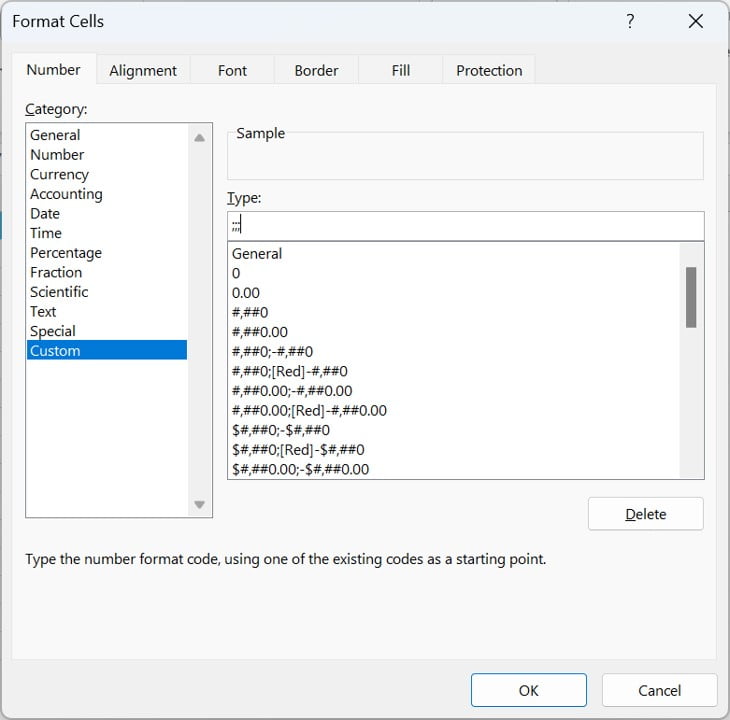 Format Cells window