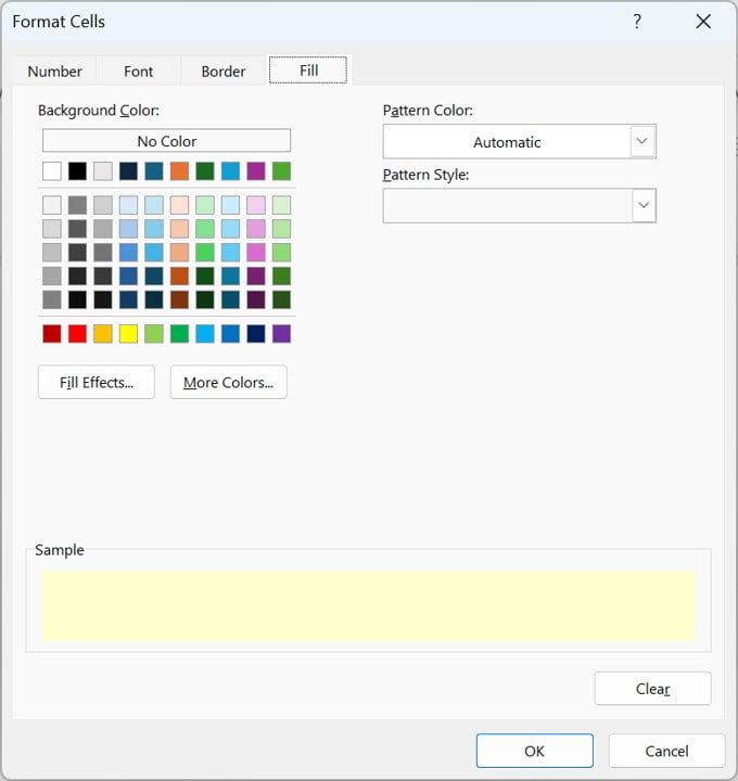 Format Cells window