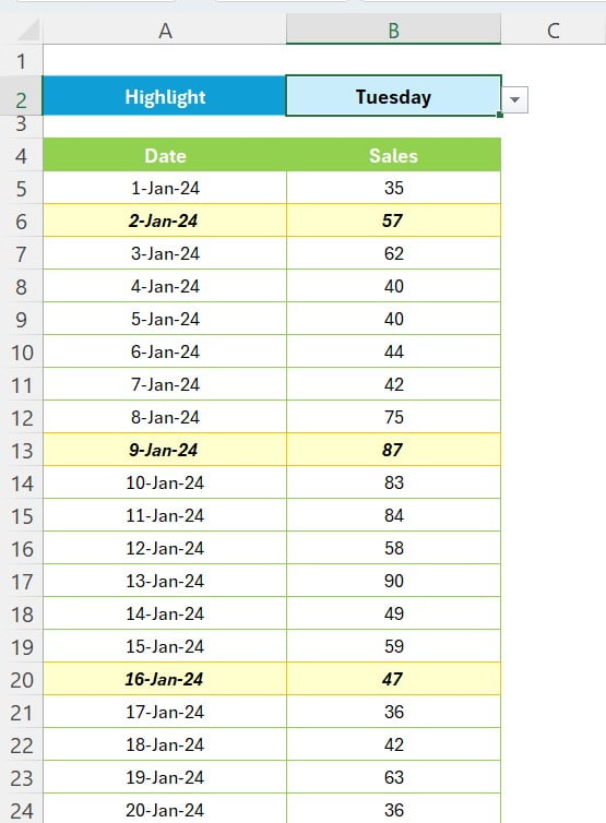 Highlight Dates with Dropdown