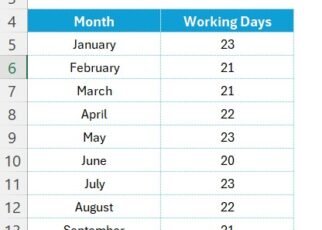 Number of Working days in a Month