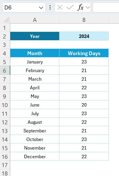 Number of Working days in a Month