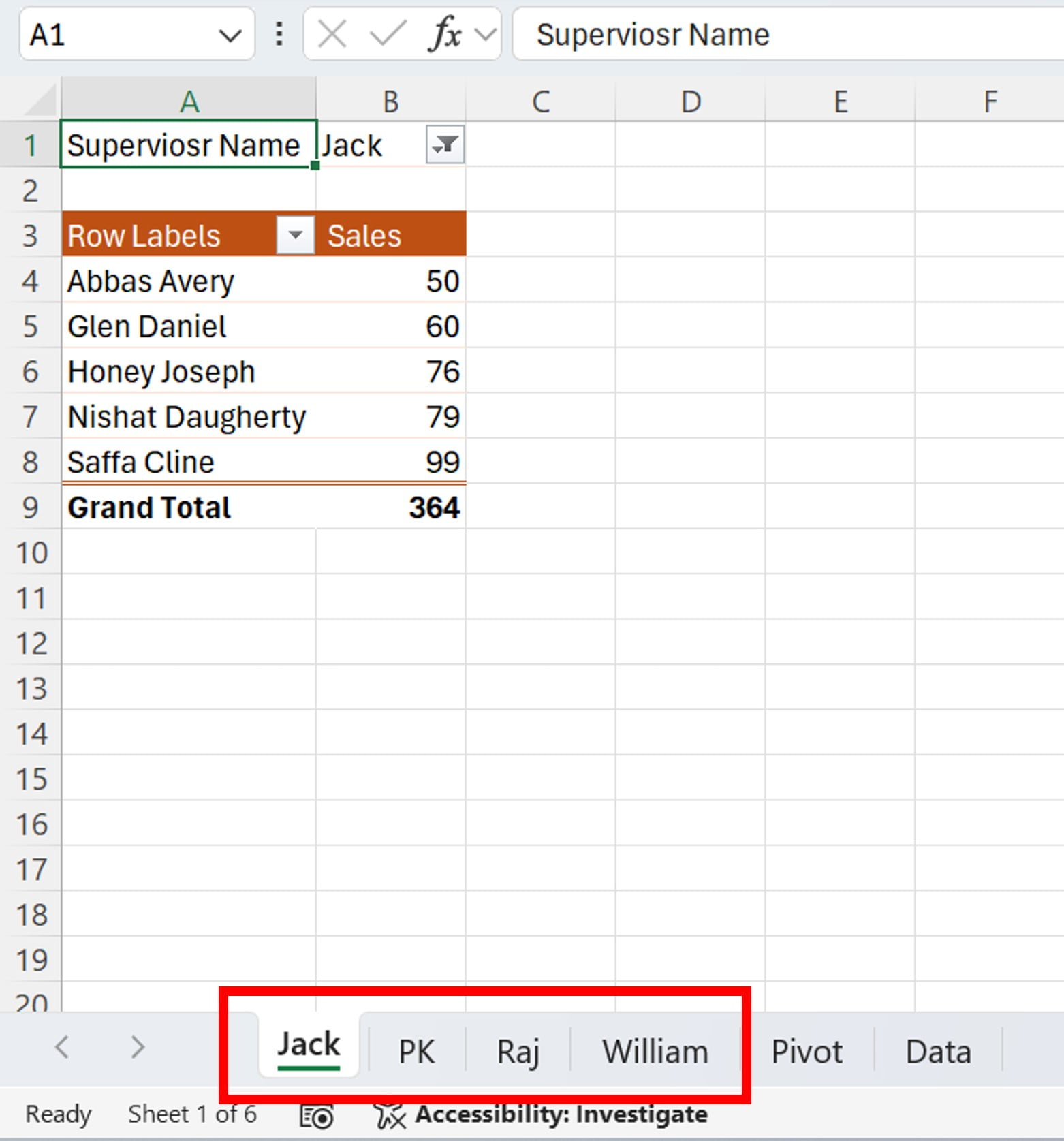 Supervisor wise multiple Pivot table