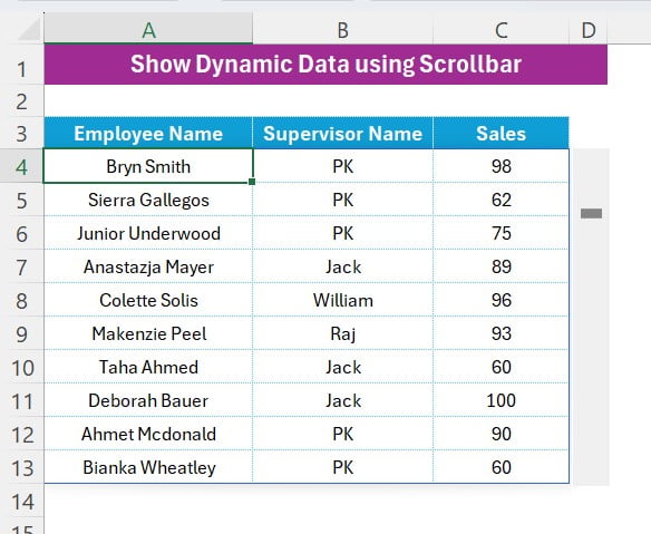 Show Data Dynamically using Scroll bar