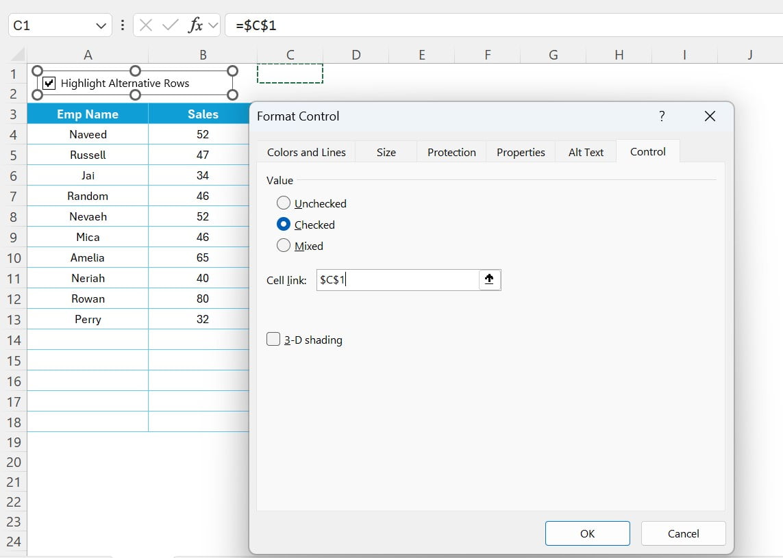 Format Control window