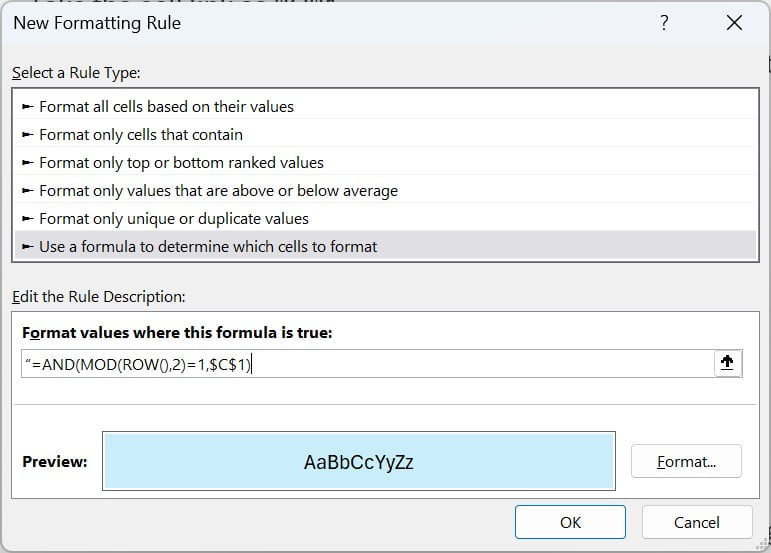 Conditional Formatting window