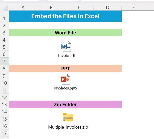 Embed the Files in Excel