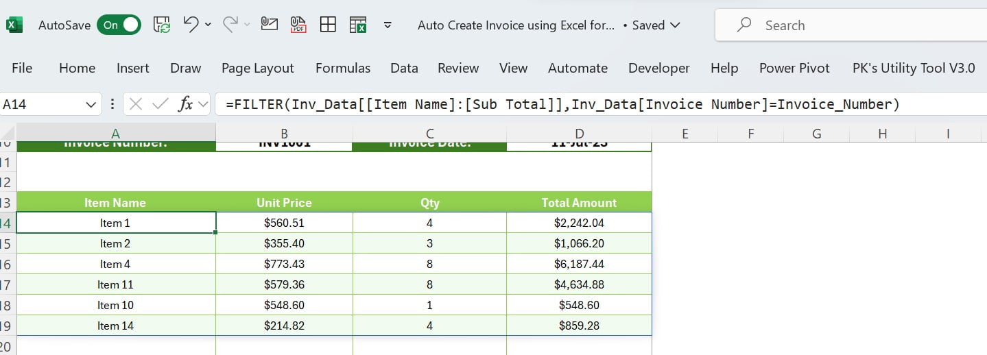 Formula for Item Details