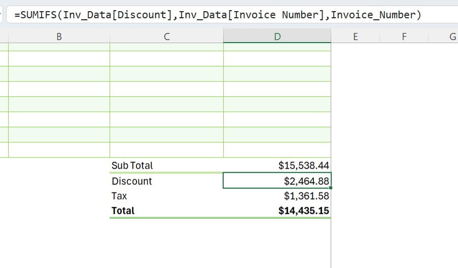 Total and Subtotal Formula