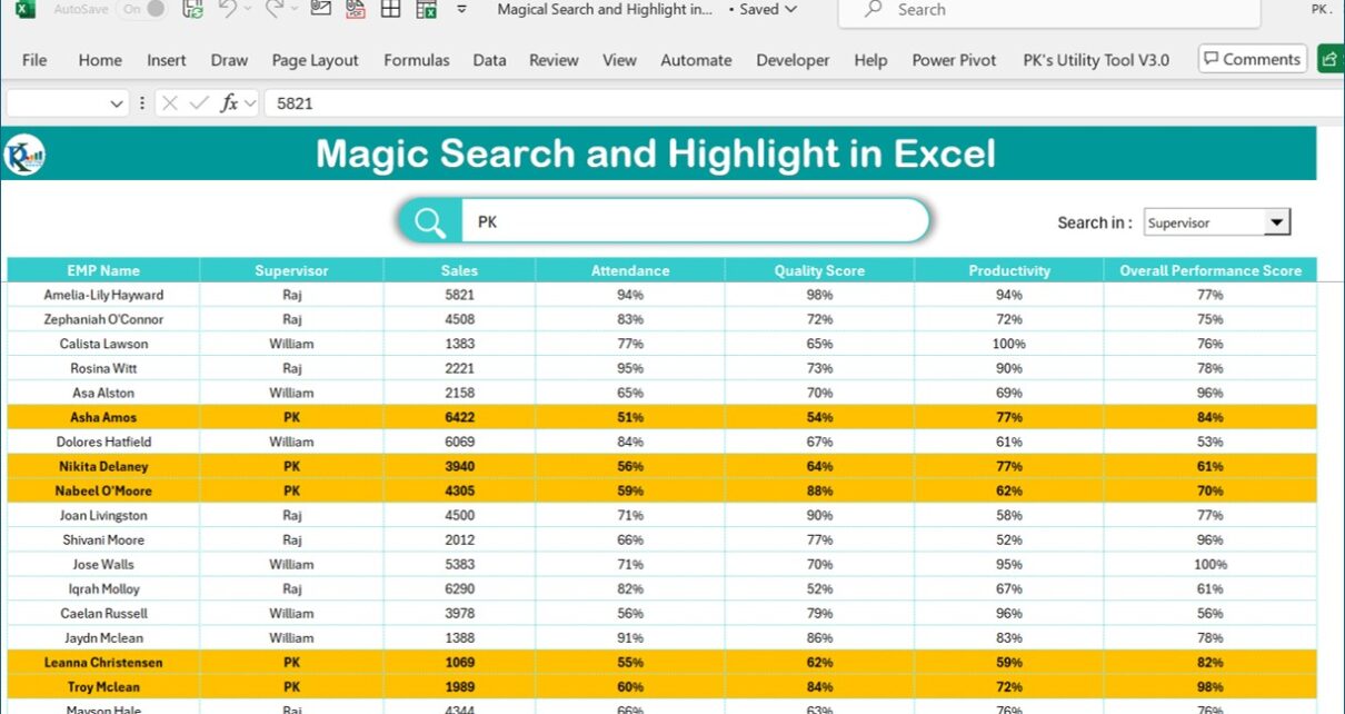 Magic Search and Highlight in Excel