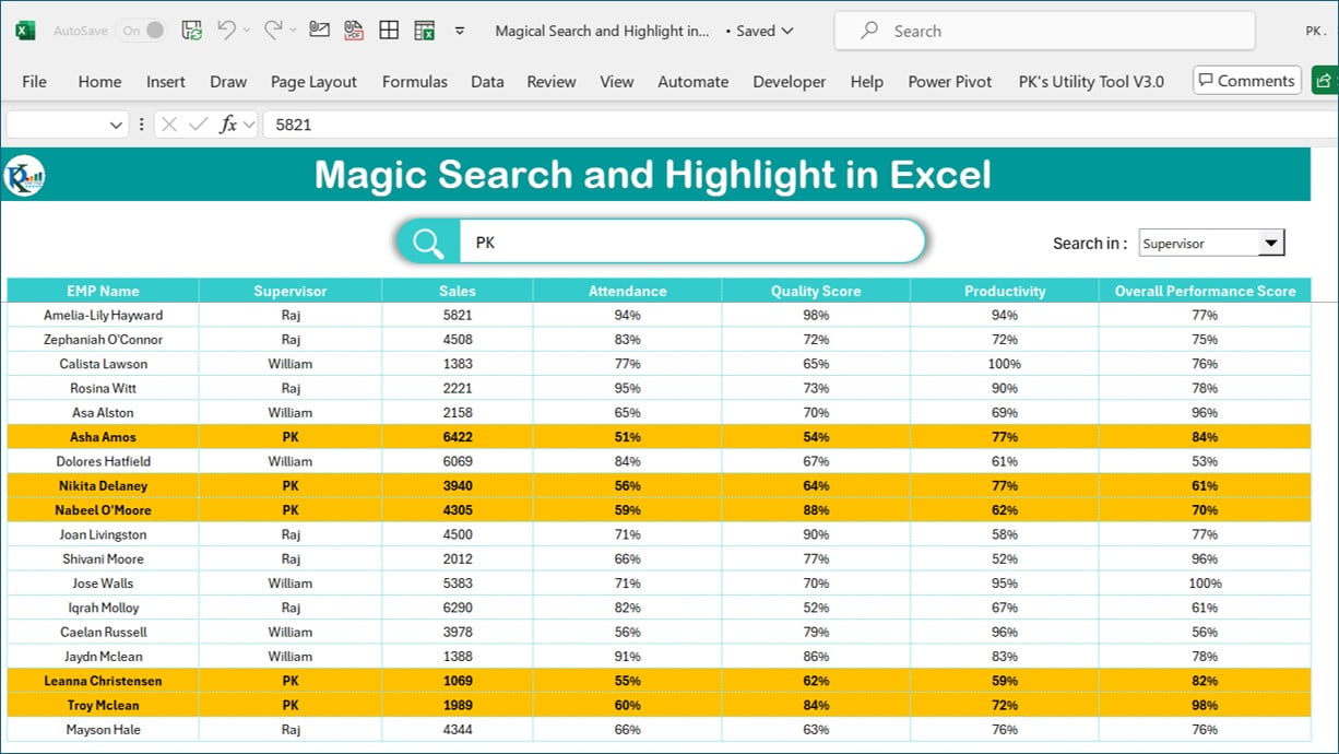 Magic search with highlight in Excel