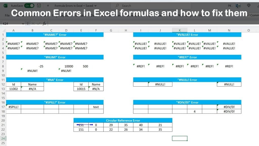 Video Thumbnail: Common Errors in Excel formulas and how to fix them ...