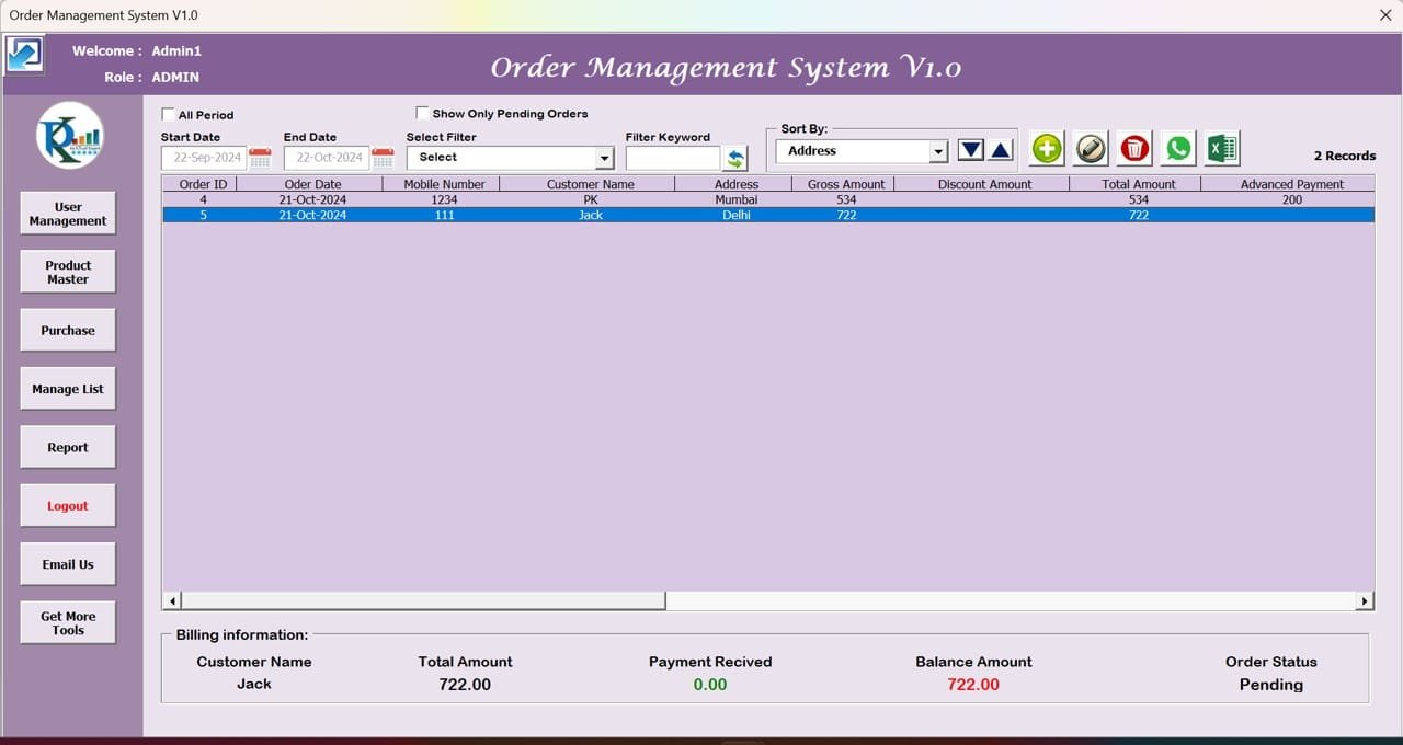 Order Management System V1.0